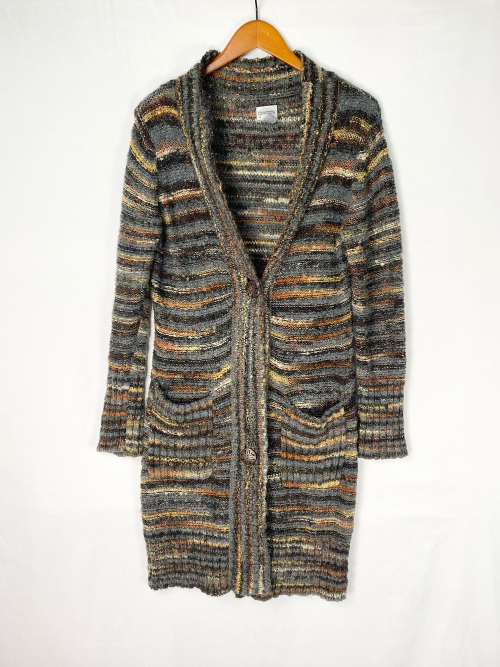 Vintage Chicos Knit Multicolor Cardigan Button Fall Winter Size 1‎